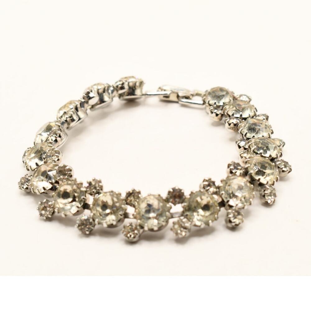 Vintage Weiss Clear Rhinestone Bracelet Silver Tone Signed 1950s